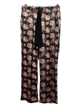 Tahari Floral Satin Wide Leg Pants Size M | Elastic Waist Boho Coastal Chic